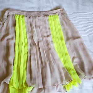 Color-block pleated flouncy skirt